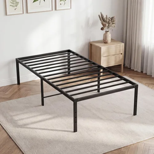 Miniatura 11 de DUMOS - Base de cama tamaño individual con plataforma de metal, base de colchón con soporte de listones de acero, sin necesidad de somier, espacio