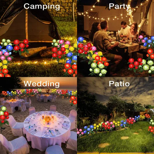 Miniatura 2 de Luces solares de estaca de jardín para exteriores, luz LED mejorada con 6 rosas, luces decorativas solares impermeables para patio, camino, patio