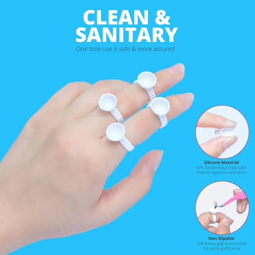 Miniatura 6 de 300 anillos de pegamento para extensiones de pestañas, anillos desechables para pestañas con forma encantadora, abanico, flores, suministros