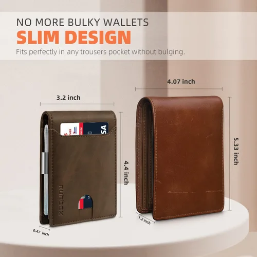Miniatura 139 de RUNBOX - Carteras delgadas para hombre, cartera de piel con pinza para el dinero, cartera de bolsillo frontal con bloqueo RFID, tarjetero
