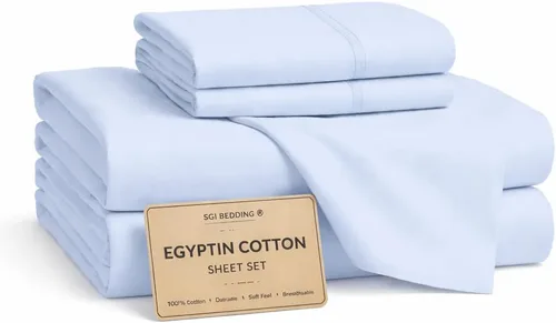 Miniatura 13 de SGI bedding Sábanas 100% algodón egipcio tamaño individual – Sábanas refrescantes, ropa de cama blanca suave y transpirable, ropa de cama de lujo