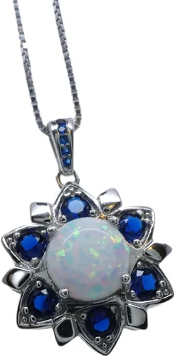 Miniatura 2 de Collar de ópalo – Colgante de flor de estrella de zafiro azul – 18 KGP @ Plata de ley – Piedra natal de octubre de septiembre – Joyería de ópalo