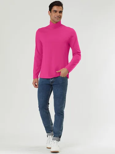 Miniatura 4 de uxcell Camiseta de cuello alto para hombre, ajuste entallado, manga larga, cuello de tortuga