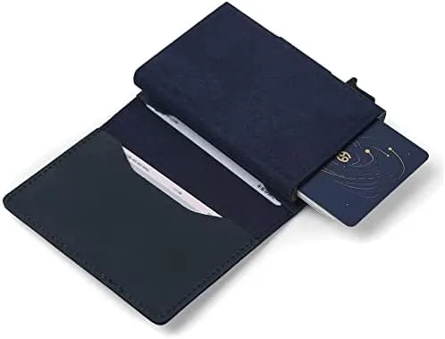 Miniatura 7 de Cartera delgada para Air Tag Cartera de cuero genuino RFID para tarjetas de crédito y dinero, mini cartera de aluminio desplegable automática