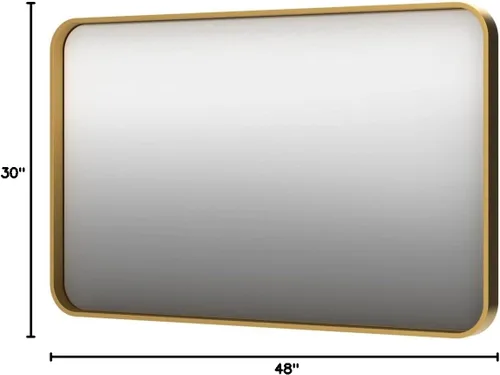 Miniatura 9 de TokeShimi Espejo de baño dorado para pared, de 48 x 30 pulgadas, espejo rectangular de esquina redondeada de metal, espejo de pared en aleación