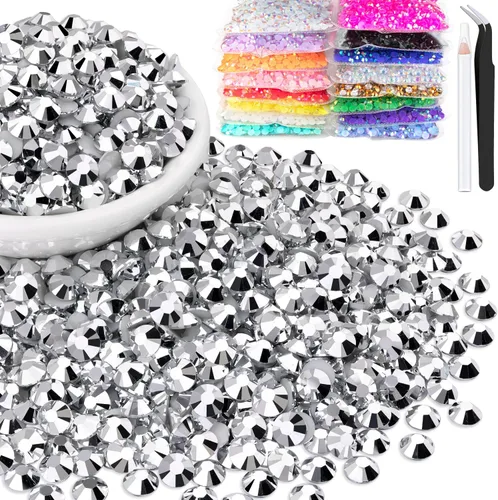 Miniatura 49 de 15000 diamantes de imitación de resina de 0.079 pulgadas a granel, diamantes de imitación de gelatina redondos negros con parte trasera plana, gemas