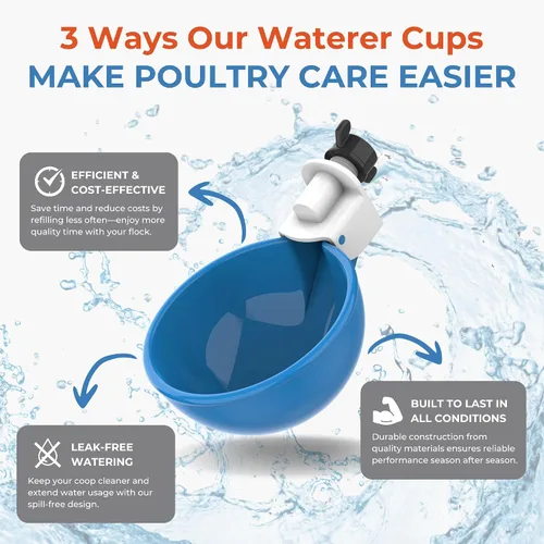 Miniatura 7 de Lil Clucker - Vasos de agua automáticos grandes azules adecuados para patos, gansos, pavos y conejos, kit de alimentador de agua, bebedero para aves