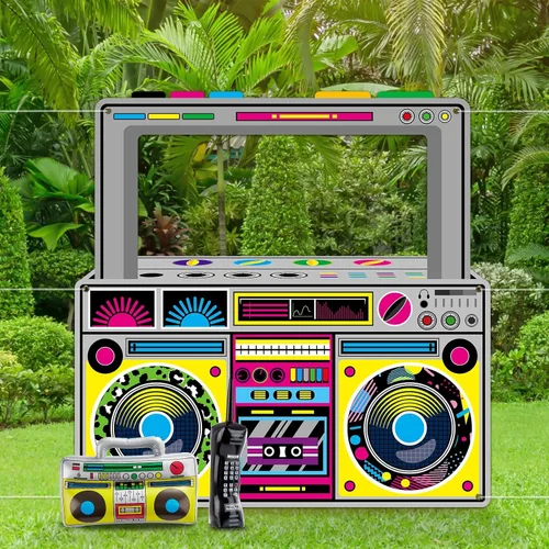 Miniatura 6 de Decoraciones de fiesta de los años 90 y 80 para radio, Boombox, accesorios inflables para cabina de fotos, teléfono móvil inflable para hip hop
