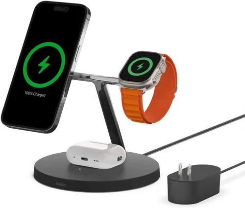 Miniatura 8 de Cargador compatible con MagSafe de Belkin, estación de carga inalámbrica 3 en 1, carga inalámbrica certificada Qi2 de 15 W para Apple iPhone serie