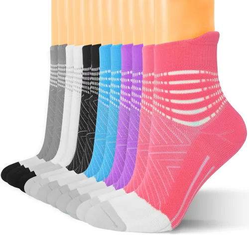 Miniatura 22 de Calcetines de compresión para el tobillo para mujer, con absorción Coolmax, deportivos y acolchados, alivio de la fascitis plantar, paquete de 2, 3