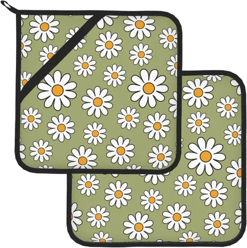Miniatura 21 de Agarraderas bohemias para cocina, soportes retro de los años 70 con bolsillos, almohadillas calientes cuadradas para cocina, cocina, hornear, Boho