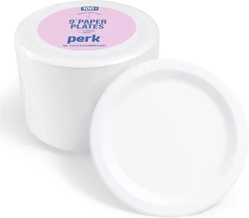 Miniatura 12 de Perk - Platos de papel de 9 pulgadas, 1000 unidades a granel, platos desechables sin revestimiento para cenas, fiestas y uso diario