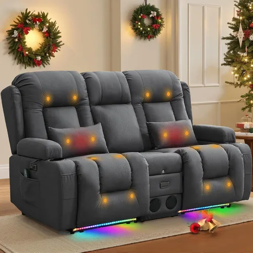 Miniatura 21 de TUNYI Sofá Reclinable Eléctrico Loveseat con Masaje y Calor, Asientos de Cine en Casa con Consola, Sofá Reclinable RV Loveseat con USB/Toma