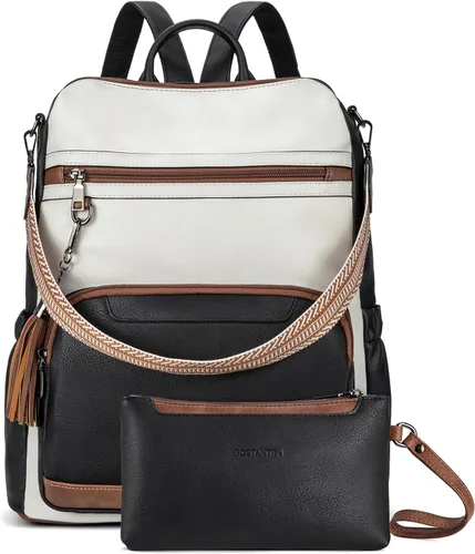 Miniatura 7 de Mochila de cuero PU para portátil BOSTANTEN para mujer, mochila de viaje de diseñador con compartimento para portátil, bolsos de hombro