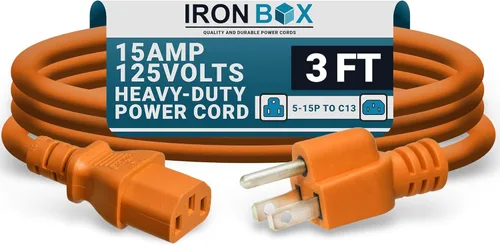 Miniatura 20 de IronBox Electric - Cable de alimentación de servicio pesado 5-15P a C13 - Cable de 3 clavijas 15A 125V 14/3 SJT para PC - Cable para computadora