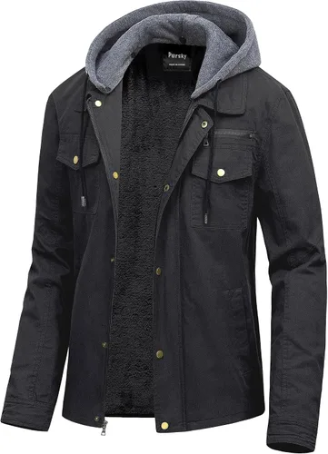 Miniatura 17 de Pursky Chaqueta de lona de algodón militar casual para hombre con capucha desmontable