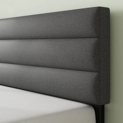 Miniatura 4 de Zinus Queen Piper - Cama de plataforma tapizada con cabecera con paneles horizontales, soporte de listones de madera, no necesita somier, fácil