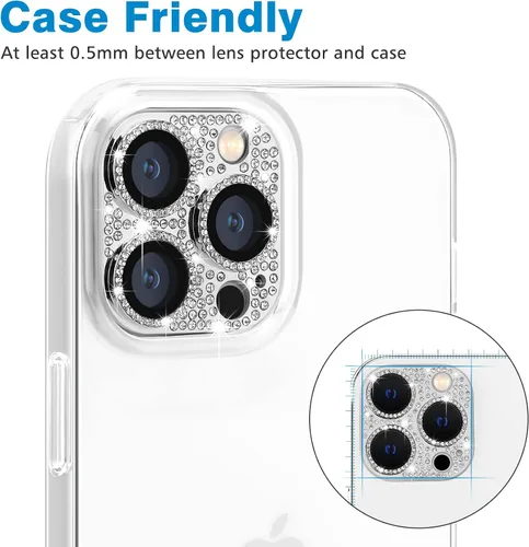 Miniatura 117 de Protector de lente de cámara diseñado para iPhone 12 Pro Max, con diamantes de imitación 3D con diamantes de imitación 9H, vidrio templado, Rosado