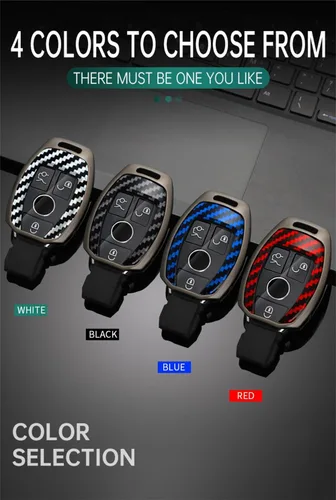 Miniatura 3 de ontto Funda de llavero con patrón de carbono para Mercedes-Benz C E G S M GL CLS CLK G Class Metal Key Case Protección completa Elegante Chaqueta