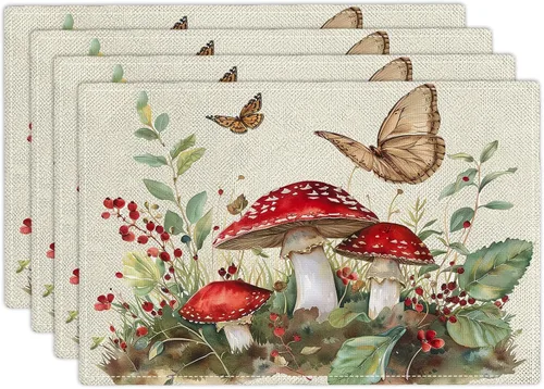 Miniatura 25 de Juego de 4 manteles individuales con diseño de pájaros, acuarela, lavables, para el hogar, fiesta, cocina, interior y exterior, restaurantes, 4