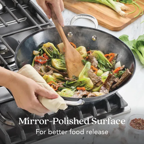 Miniatura 4 de Anolon Everlast N2 - Sartén wok/para saltear de acero al carbono, compatible con todos los tipos de cocina, utensilios de metal seguros, 14 pulgadas