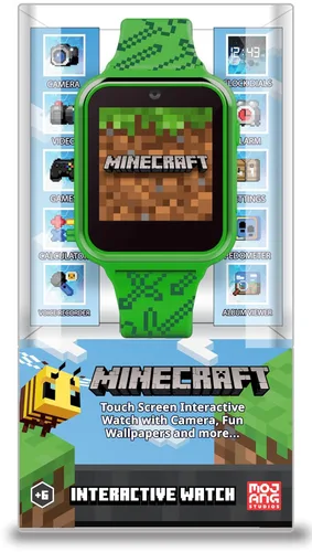 Reloj inteligente Minecraft para niños – Reloj interactivo con pantalla táctil con 10 esferas personalizables, cámara incorporada, grabadora de