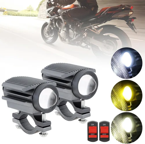 Miniatura 11 de Windance 2 unidades de faro LED para motocicleta, 32W, 4 modos, haz alto/bajo, amarillo/blanco, 6500K, impermeable, foco auxiliar para tractor