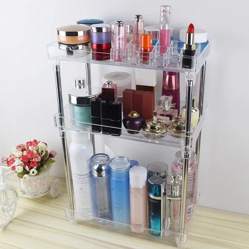 Miniatura 4 de QIYUSHRY Organizador de baño, organizador de encimera, transparente, 3 niveles, organizador de cuidado de la piel, estante de esquina de acrílico