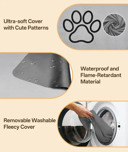 Miniatura 4 de Almohadilla térmica para mascotas para gatos y perros pequeños con 12 temperaturas ajustables, impermeable y resistente a las mordidas, almohadilla