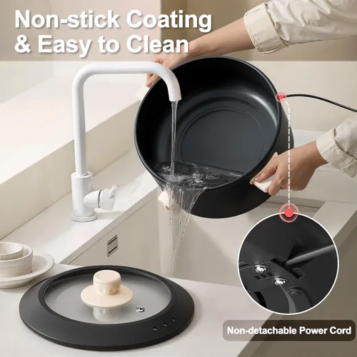 Miniatura 6 de TopWit Olla Eléctrica Hot Pot, Olla Eléctrica de 4L con Revestimiento Antiadherente, Cocina Eléctrica de Doble Alimentación para Freír en Profundo