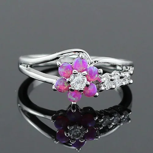 Miniatura 3 de Anillo de compromiso de aniversario para mujer, anillo de ópalo y circonita, anillo de cobre, regalo de cumpleaños de Navidad