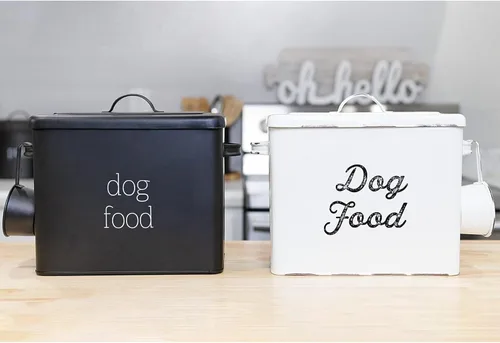 Miniatura 9 de AuldHome - Recipiente rústico de comida para perros; contenedor de almacenamiento blanco estilo granja para perros pequeños