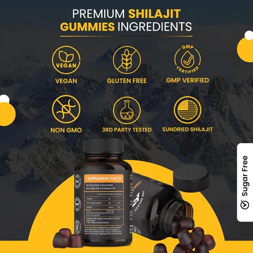 Miniatura 5 de Gomitas Shilajit del Himalaya puras para hombres y mujeres, gomitas orgánicas Shilajit 85 minerales naturales más ácido fúlvico Energía