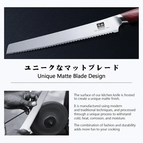 Miniatura 6 de Cuchillo de pan SHAN ZU de 10 pulgadas, cuchillo de corte de masa ácida ultra afilado, cuchillo de pastel de acero inoxidable de alto carbono
