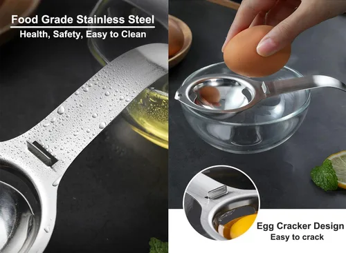 Miniatura 6 de Separador de huevos, filtro blanco de yema de huevo, divisor de huevo de grado alimenticio, tamiz de huevo de acero inoxidable, utensilios