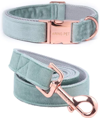 Miniatura 16 de ARING PET Juego de collar y correa de terciopelo para perro, collar y correa de perro morado suave, collares ajustables para perros Púrpura