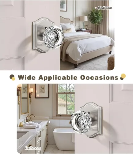 Miniatura 8 de Gobrico Paquete de 3 pomos de puerta de cristal transparente, manijas de puerta de cama/baño, función de privacidad, perilla interior de vidrio