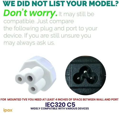 Miniatura 6 de Ipax Cable de alimentación de CA blanco de 15 pies de largo compatible con LG 32LB560B LG 42LB5600 LG 42LB5800 LG 42LF5600 UB LG 42LN5300 LG