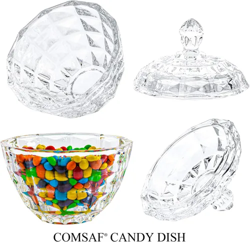 Miniatura 8 de ComSaf Plato de cristal para dulces con tapa, tarros pequeños de 9 onzas con tapa para escritorio de oficina, plato de dulces cubierto