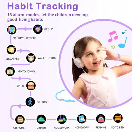 Miniatura 7 de Cosjoype Relojes inteligentes para niños de 3 a 12 años, con 39 juegos de rompecabezas, cámara de video HD, reproductor de música, tarjetas