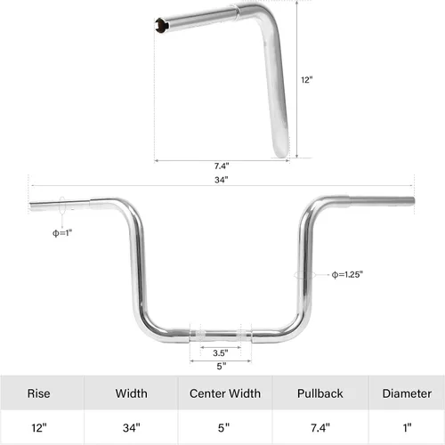 Miniatura 4 de TCT-MOTORPARTS Manillar Ape Hanger de Elevación de 12 pulgadas apto para Harley Sportster XL883 XL1200 Dyna Touring Softail Wide Glide Tour Glide