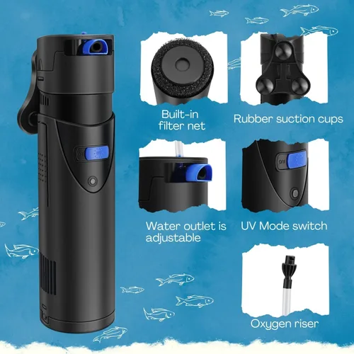 Miniatura 8 de Flexzion Filtro de acuario U-V, filtro de tanque de peces de 100 galones con luz U-V para limpieza de control verde, bomba sumergible de acuario