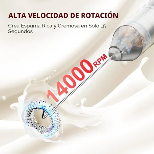 Miniatura 2 de Bonsenkitchen Espumador de leche de mano con soporte, espumador de café eléctrico, varilla espumadora de mano portátil mezclador de bebidas