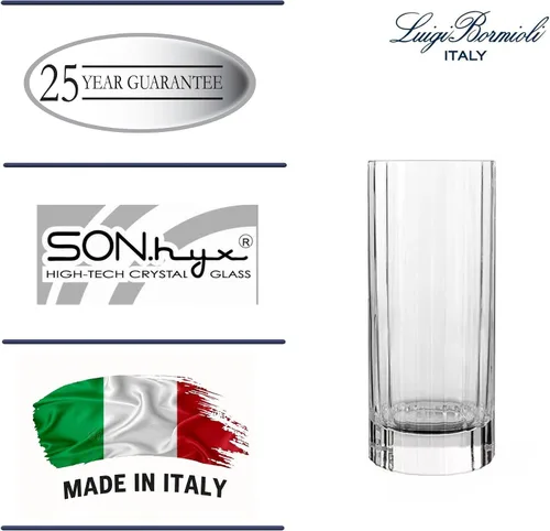 Miniatura 5 de Luigi Bormioli Bach - Vasos altos acanalados, fabricados en Italia (juego de 4), vasos de barra de 16.5 onzas con base pesada, bordes cortados