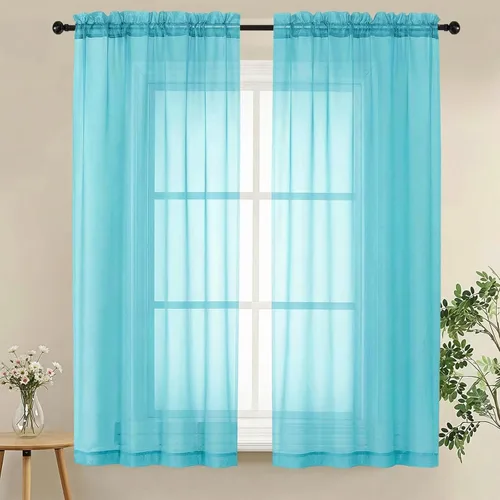 Miniatura 70 de LIVEKID Cortinas traslúcidas negras de cocina de 36 pulgadas de largo, cortinas cortas filtrantes de luz, 2 paneles de gasa aireada, texturizadas