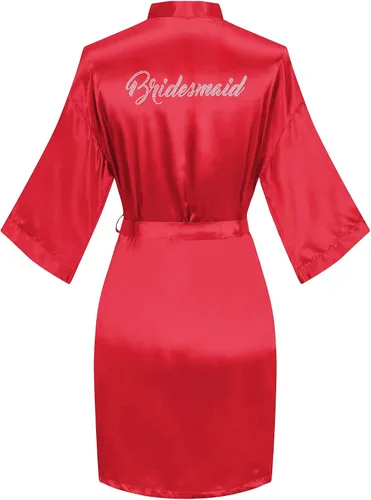 Miniatura 64 de Bata de boda para mujer, para novia, dama de honor, corta, de satén, kimono, batas de seda para prepararse, fiesta nupcial