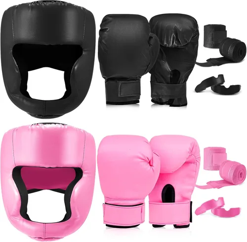 Miniatura 15 de Kanayu Juego de 14 piezas de guantes de boxeo de 16 onzas, casco para la cabeza, envolturas de mano, protectores bucales, equipo de Navidad