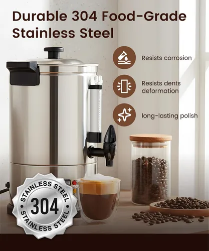 Miniatura 2 de Commercial Coffee Maker 40-Cup Large Coffee Urn with Percolator Coffee Pot Electric 6L Stainless Steel Fast Brew Hot Water Dispenser for Tea