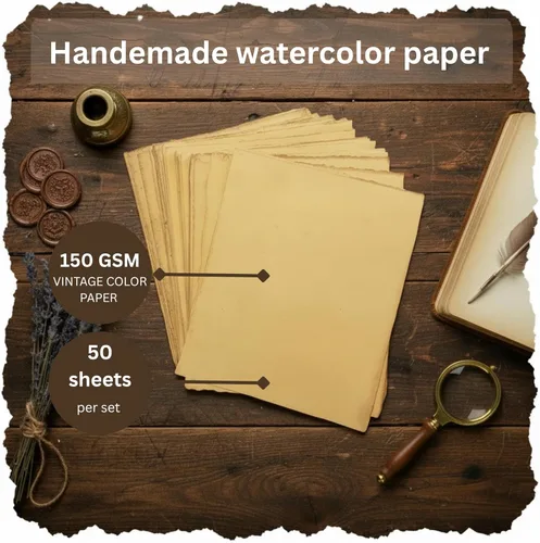 Miniatura 2 de Papel de acuarela – 50 hojas de 5.29 oz/m² de algodón virgen grueso hecho a mano con bordes deckled (antiguo/vintage, 7 x 5)