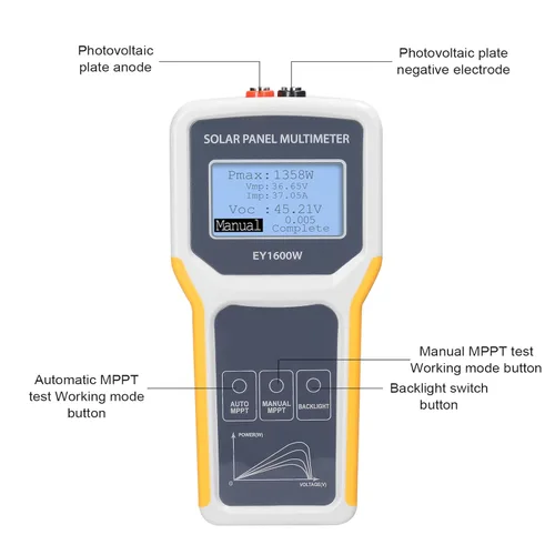Miniatura 6 de Medidor de potencia solar CC/CA Probador de panel solar Multímetro de panel fotovoltaico de 1600 W MPPT Dispositivo de prueba de voltaje de circuito